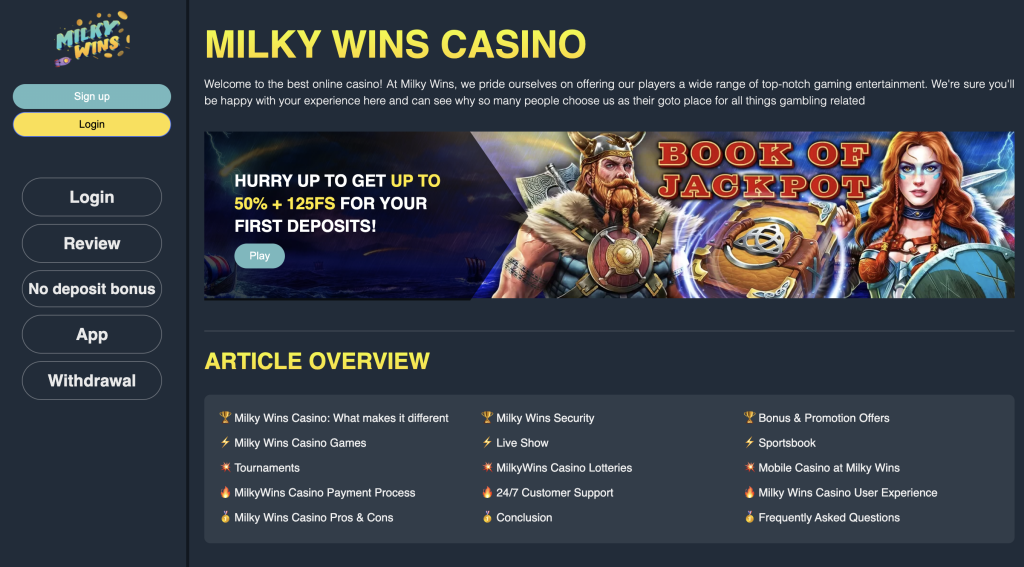 Image of Milky Wins casino website