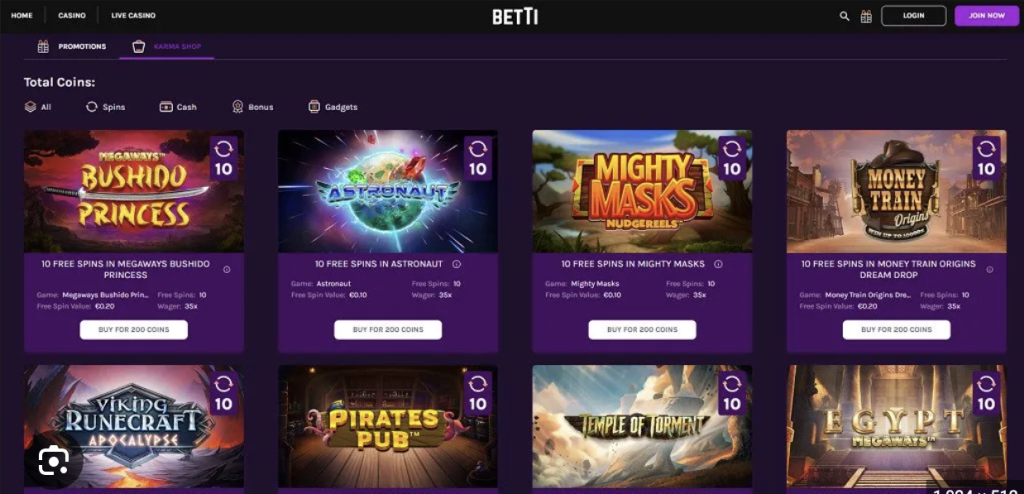 Image of Betti Casino website