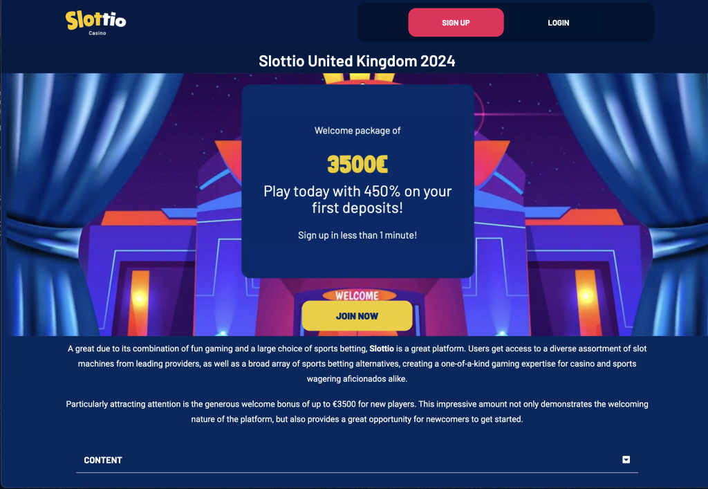 Image of Slottio Casino website